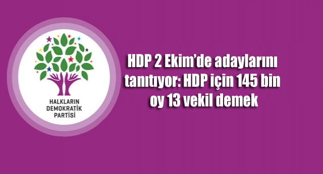 HDP 2 Ekim’de adaylarını tanıtıyor: HDP için 145 bin oy 13 vekil demek