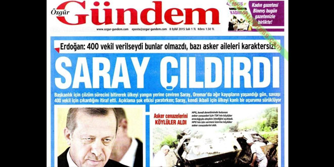 Özgür Gündem’e ‘Saray çıldırdı’ davası