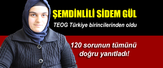 Şemdinlili Sidem Gül TEOG Türkiye birincilerinden oldu