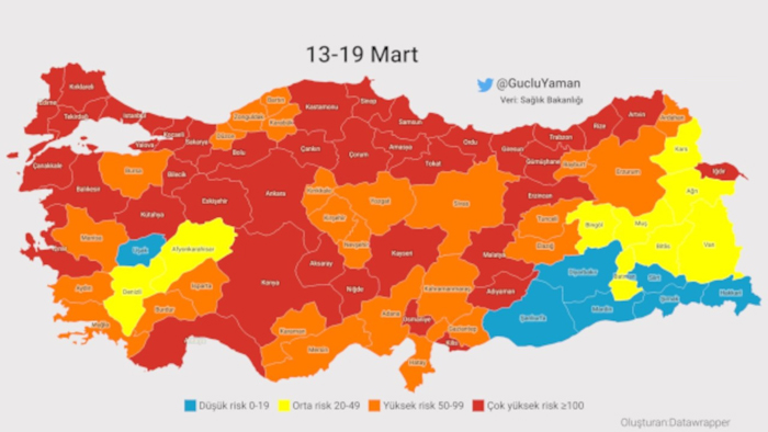 Covid-19 vaka haritası tamamen kırmızıya doğru gidiyor