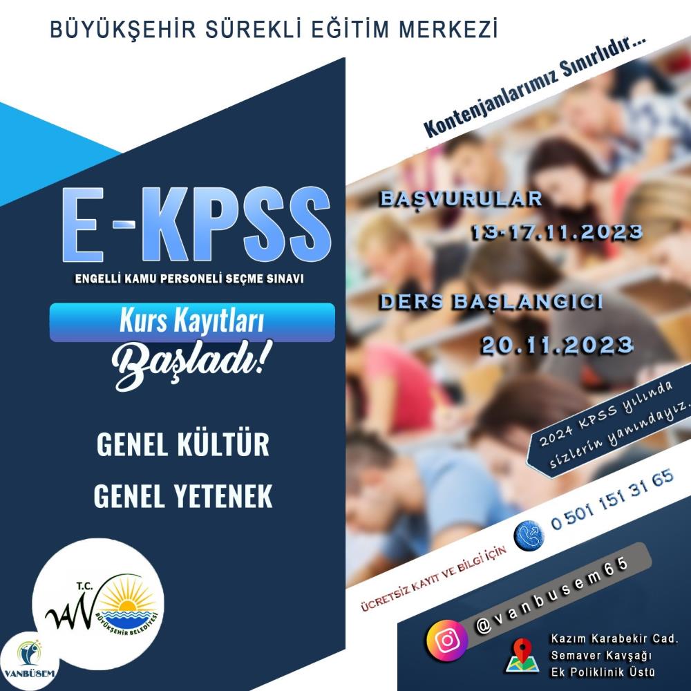 Van Büyükşehir Belediyesi ücretsiz EKPSS kursu açtı